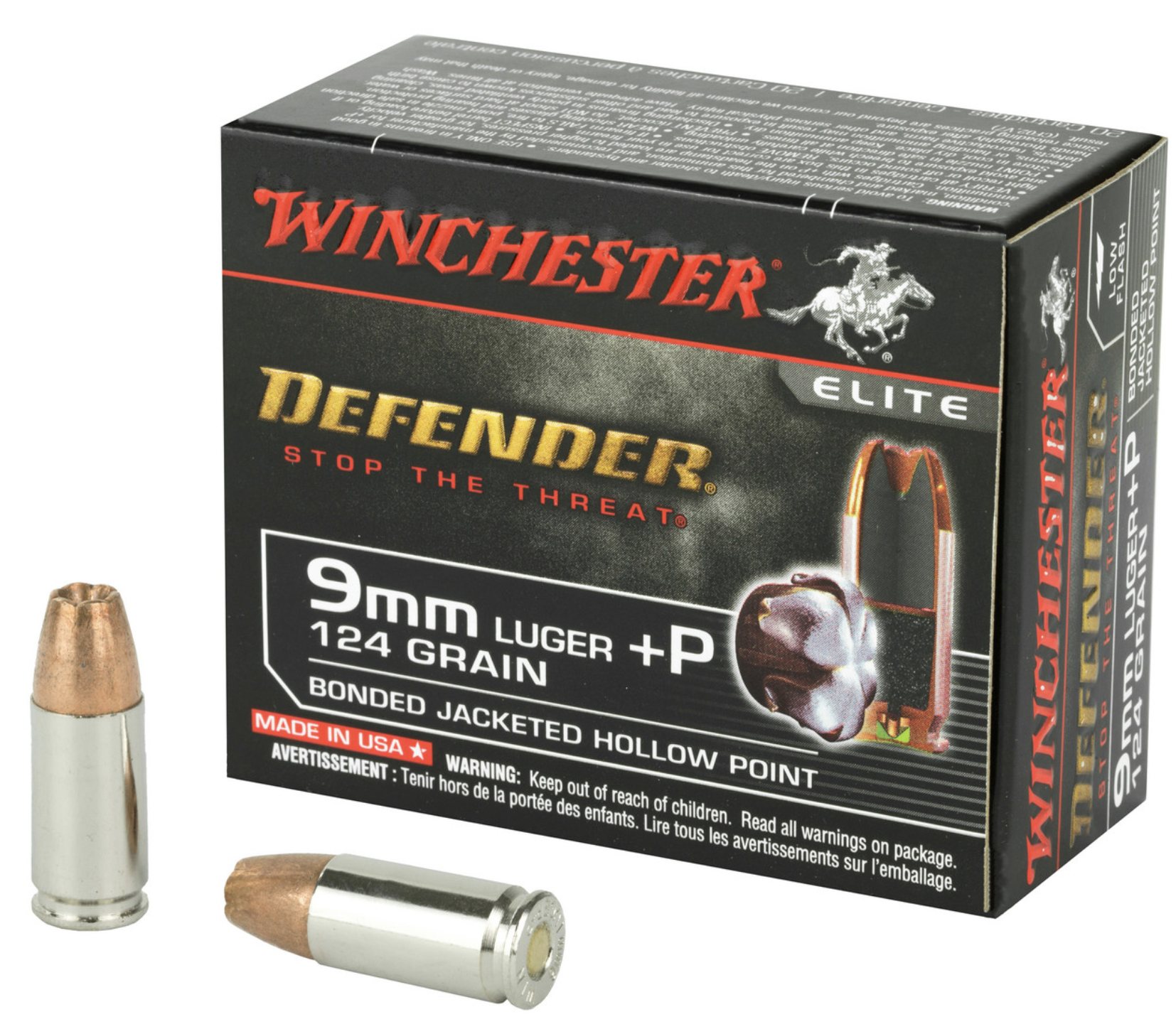 Winchester Defender Luger Bonded JHP +P Ammo