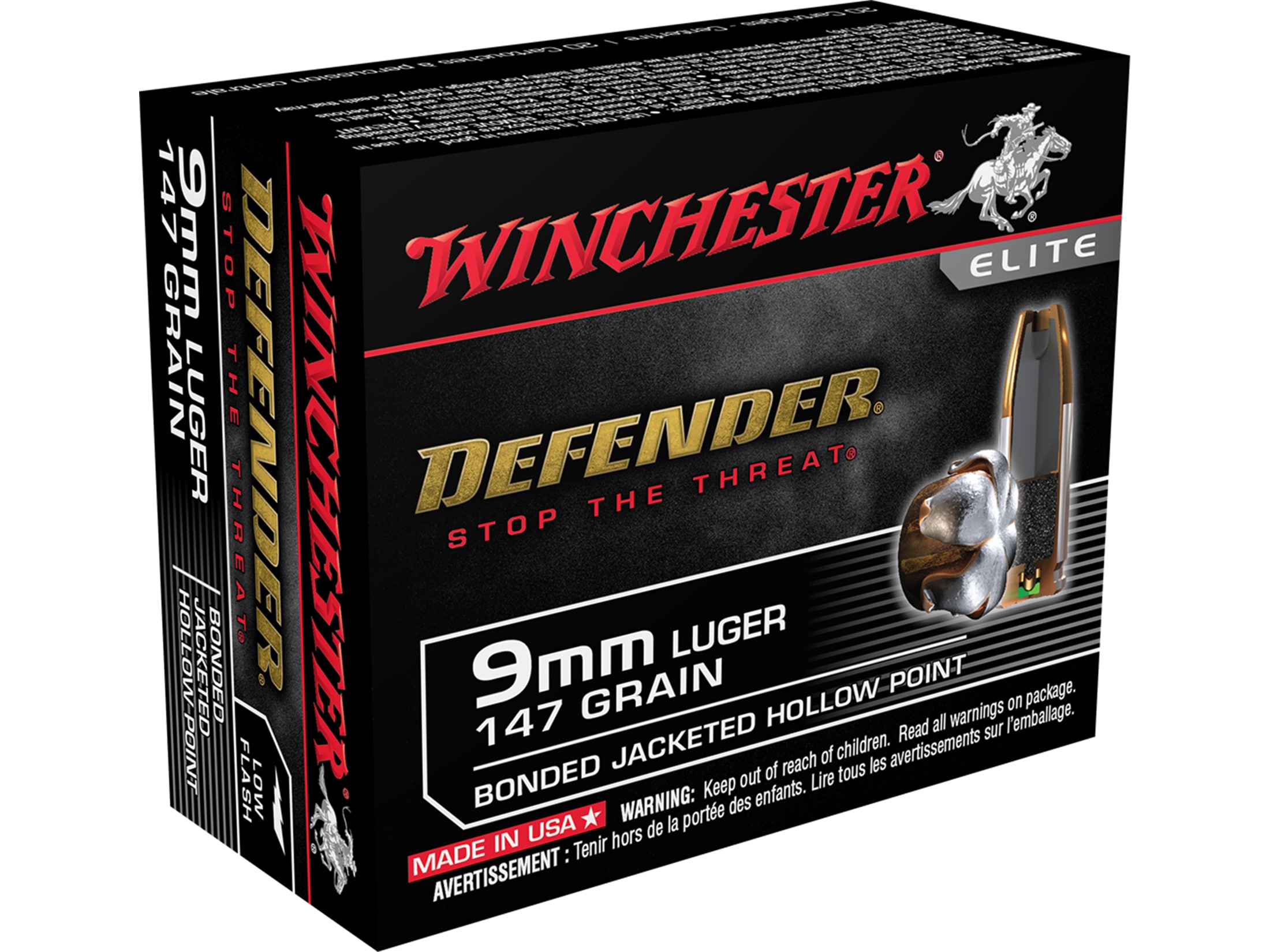 Winchester Defender Luger Bonded JHP Ammo